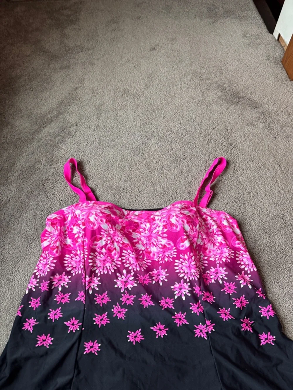 Meet.Curve Pink Black Ombre Floral Wireless Swim Dress Plus SIZE 4XL